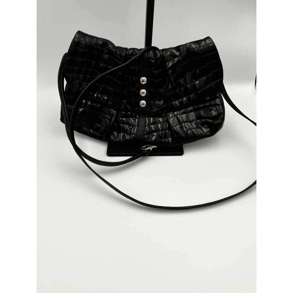 Brighton Black Croc Embossed Patent Leather Small Crossbody Bag Designer Purse